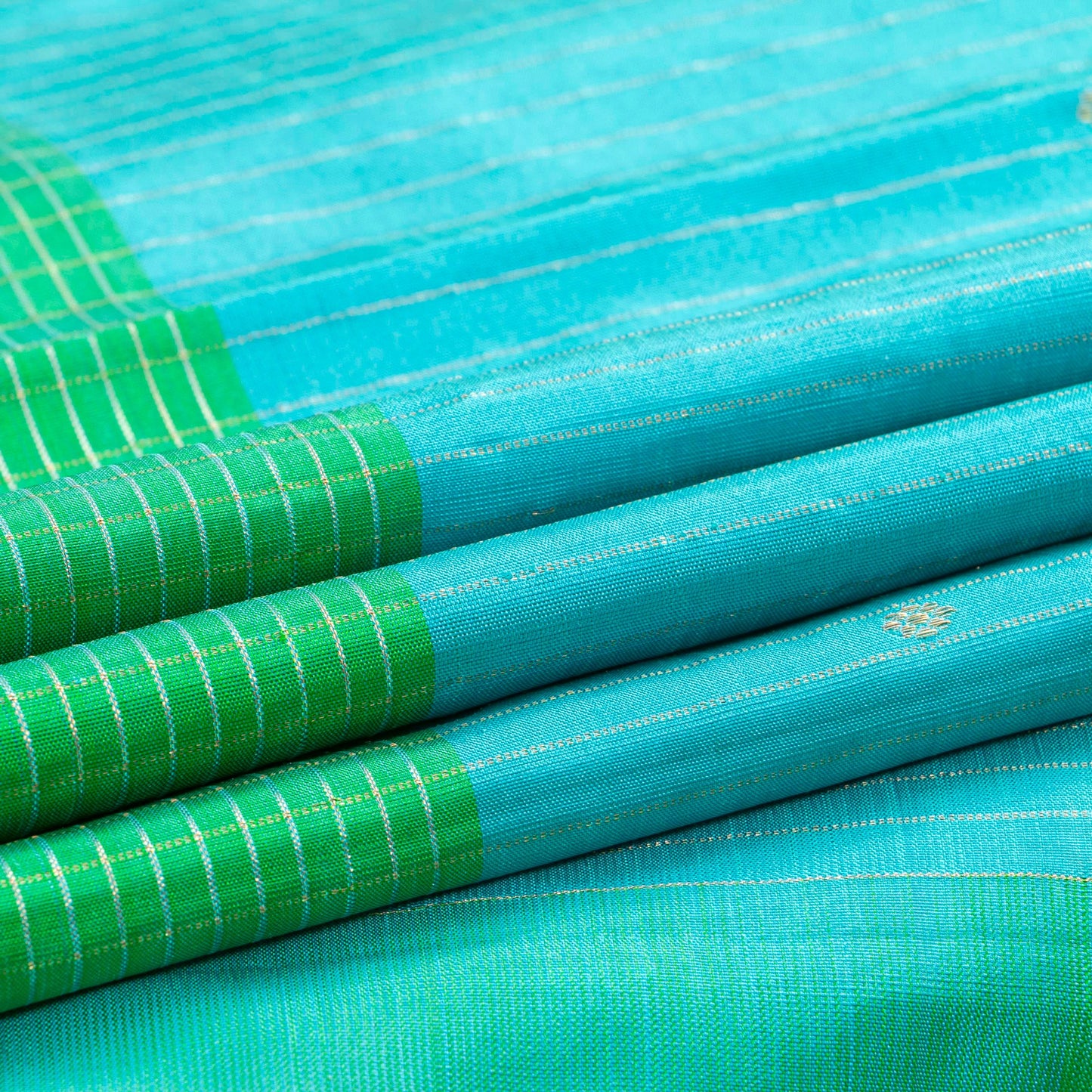 Blue And Green Kanchipuram Silk Saree With Zari Stripes For Wedding Wear PV NYC 1805