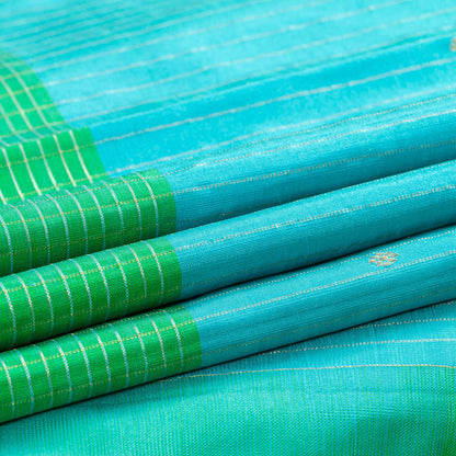 Blue And Green Kanchipuram Silk Saree With Zari Stripes For Wedding Wear PV NYC 1805