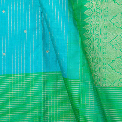 Blue And Green Kanchipuram Silk Saree With Zari Stripes For Wedding Wear PV NYC 1805