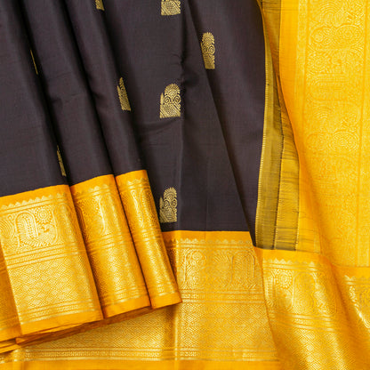 Brown And Yellow Kanchipuram Silk Saree For Festive Wear PV NYC 1844