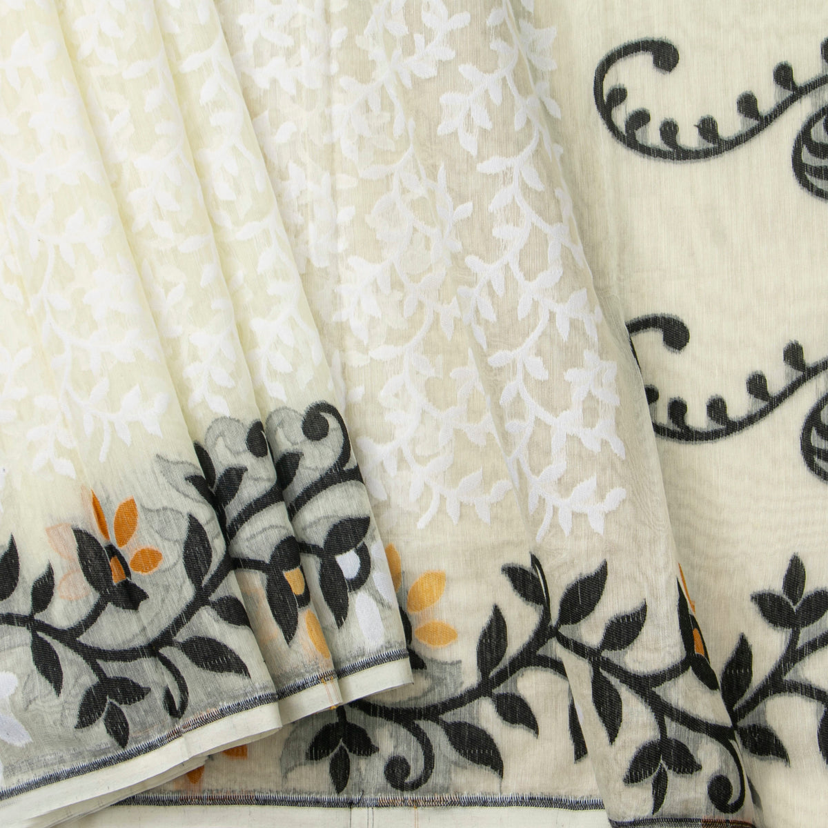 White Dhakai Jamdani Muslin Silk Saree For Party Wear PV MJ 173
