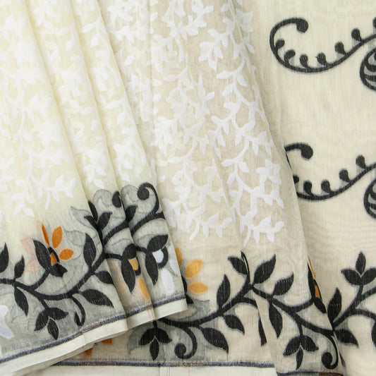 White Dhakai Jamdani Muslin Silk Saree For Party Wear PV MJ 173