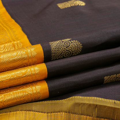 Brown And Yellow Kanchipuram Silk Saree For Festive Wear PV NYC 1844