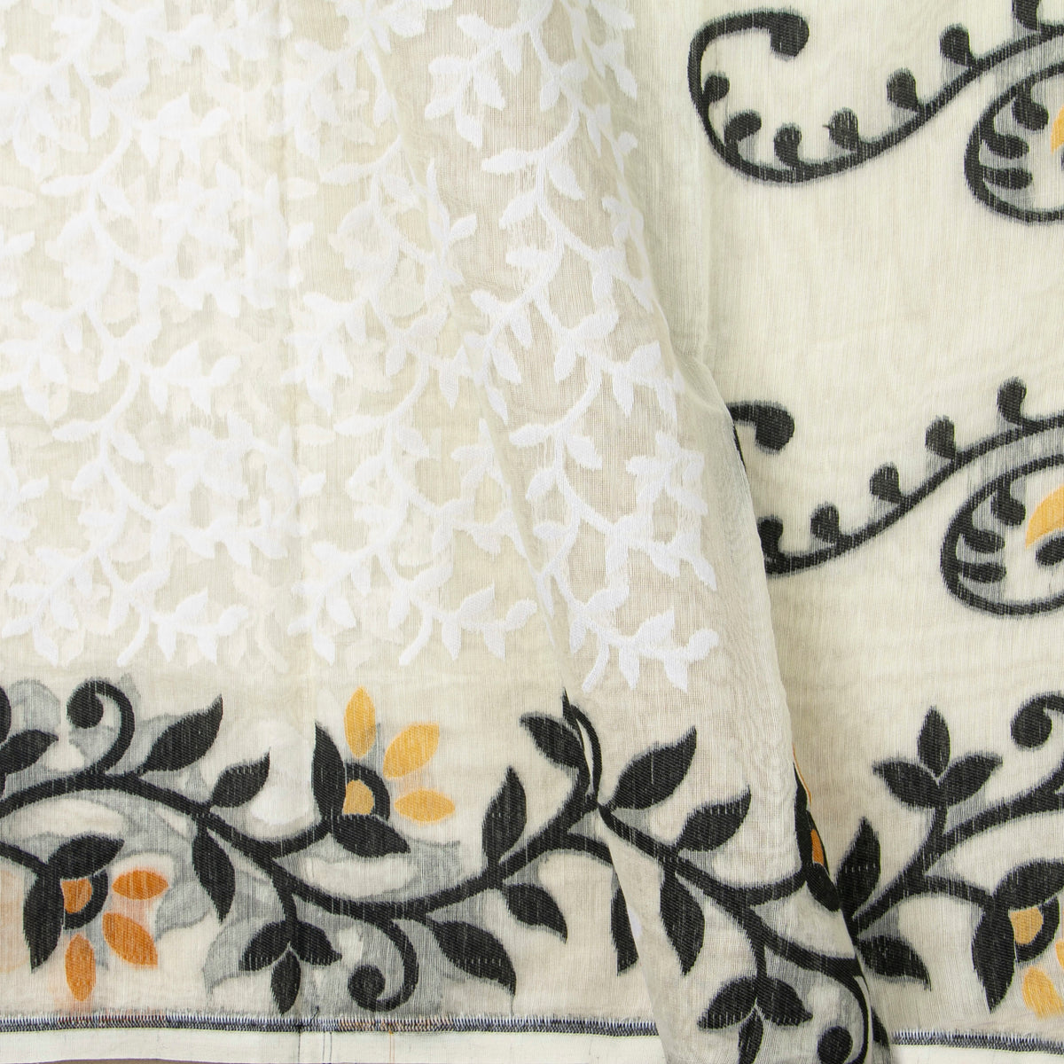White Dhakai Jamdani Muslin Silk Saree For Party Wear PV MJ 173