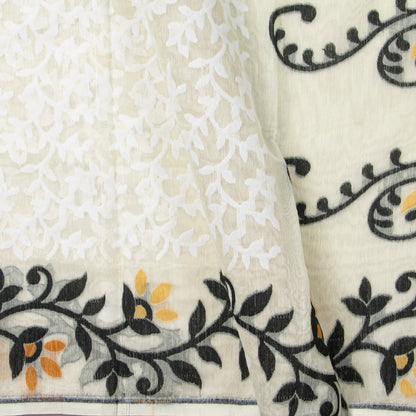 White Dhakai Jamdani Muslin Silk Saree For Party Wear PV MJ 173