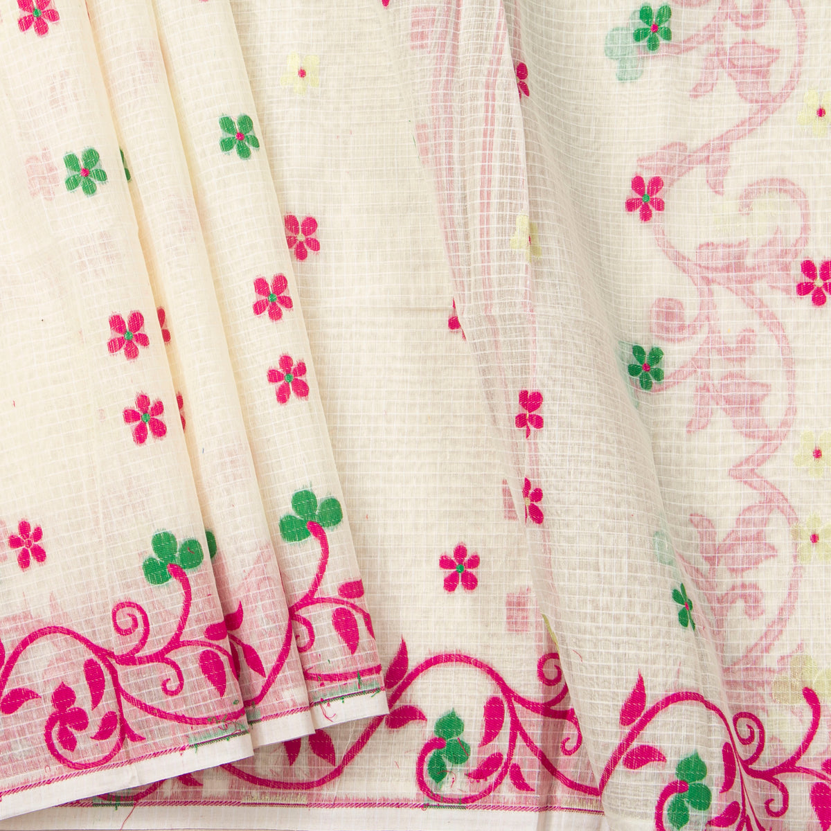 Off White Dhakai Jamdani Muslin Silk Saree For Party Wear PV MJ 168