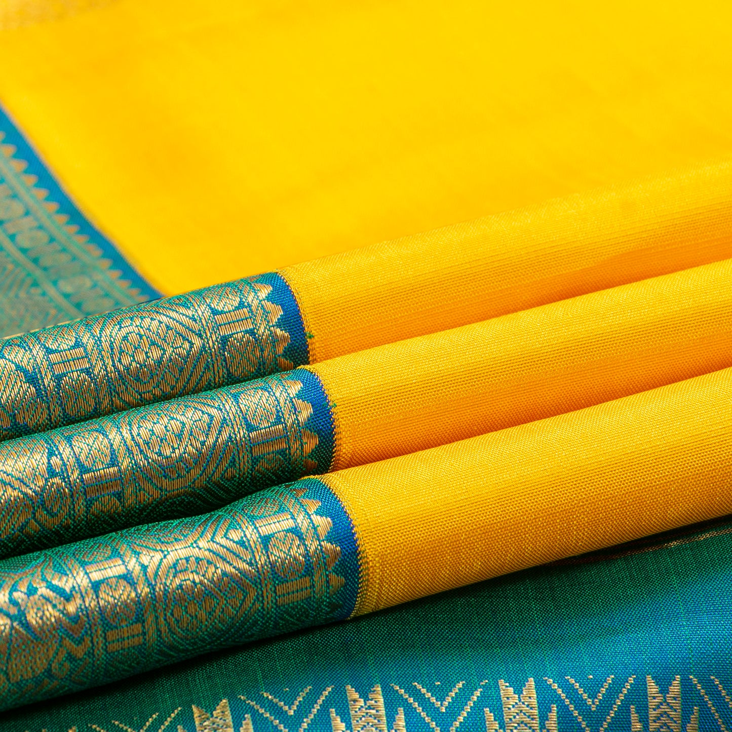 Yellow And Blue Kanchipuram Silk Saree For Festive Wear PV NYC 1848 - Silk Sari - Panjavarnam PV NYC 1848