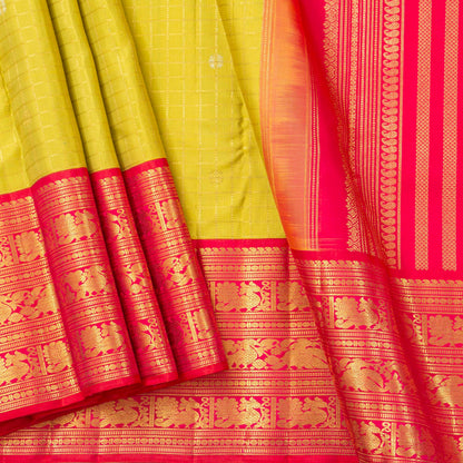 Green And Pink Kanchipuram Silk Saree For Wedding Wear PV NYC 1785