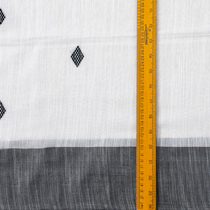 White And Black Dhakai Jamdhani Muslin Silk Saree With Tissue Zari PV MJ 171
