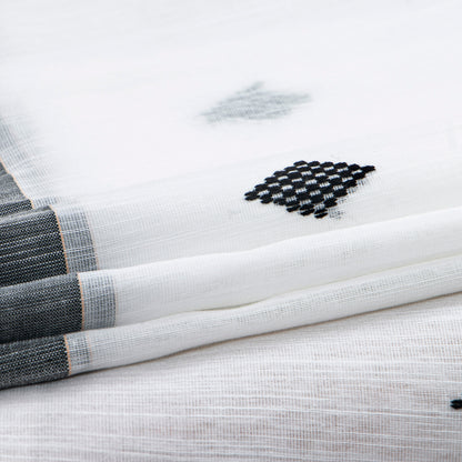 White And Black Dhakai Jamdhani Muslin Silk Saree With Tissue Zari PV MJ 171