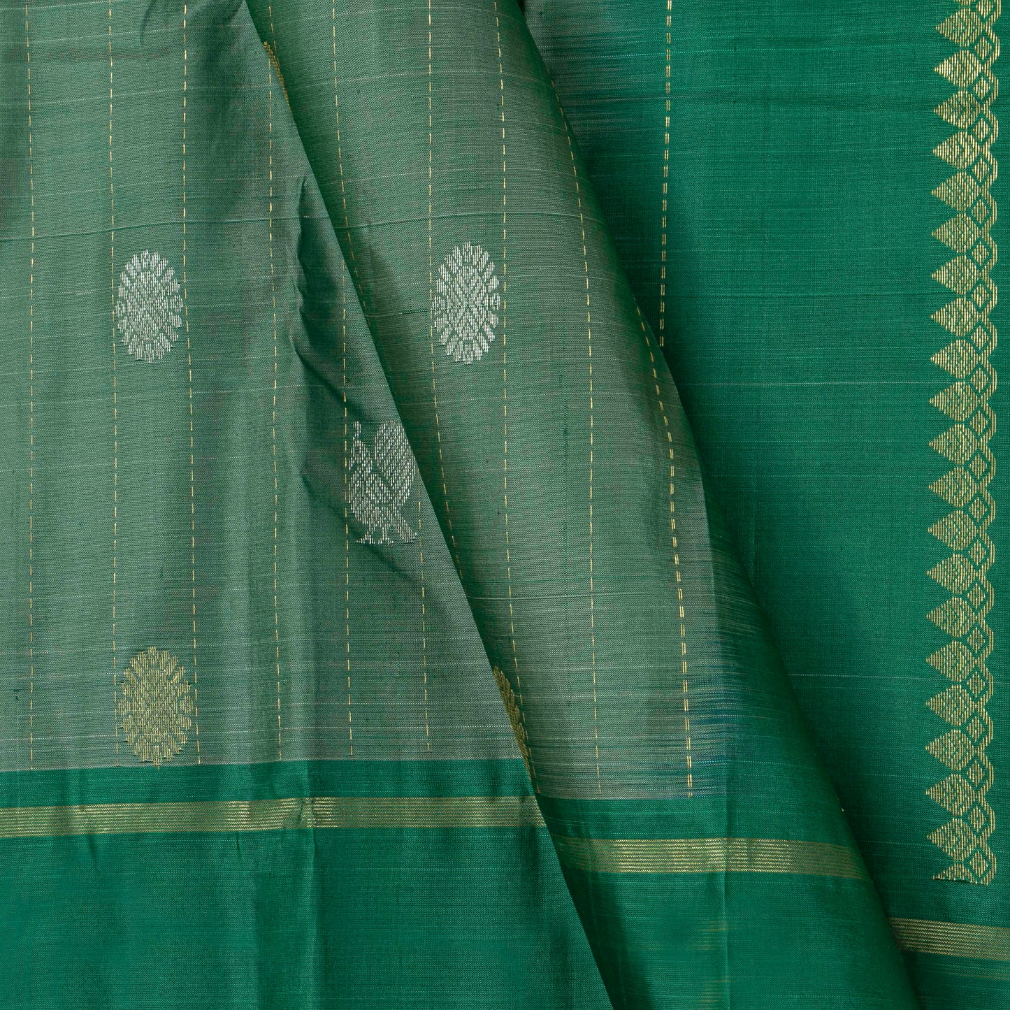 Sage Green Kanchipuram Silk Saree For Festive Wear PV NYC 1871
