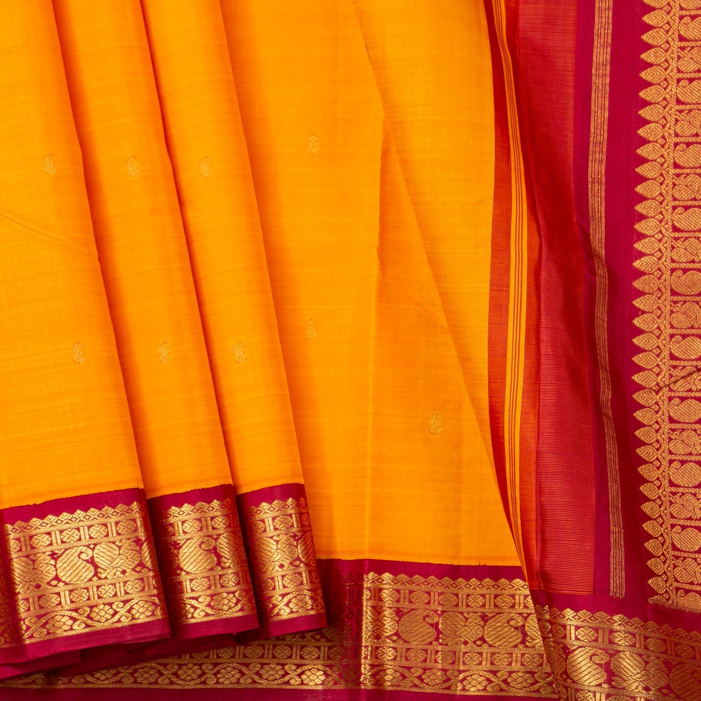 Yellow And Red Kanchipuram Silk Saree For Festive Wear PV NYC 1779 - Silk Sari - Panjavarnam PV NYC 1779