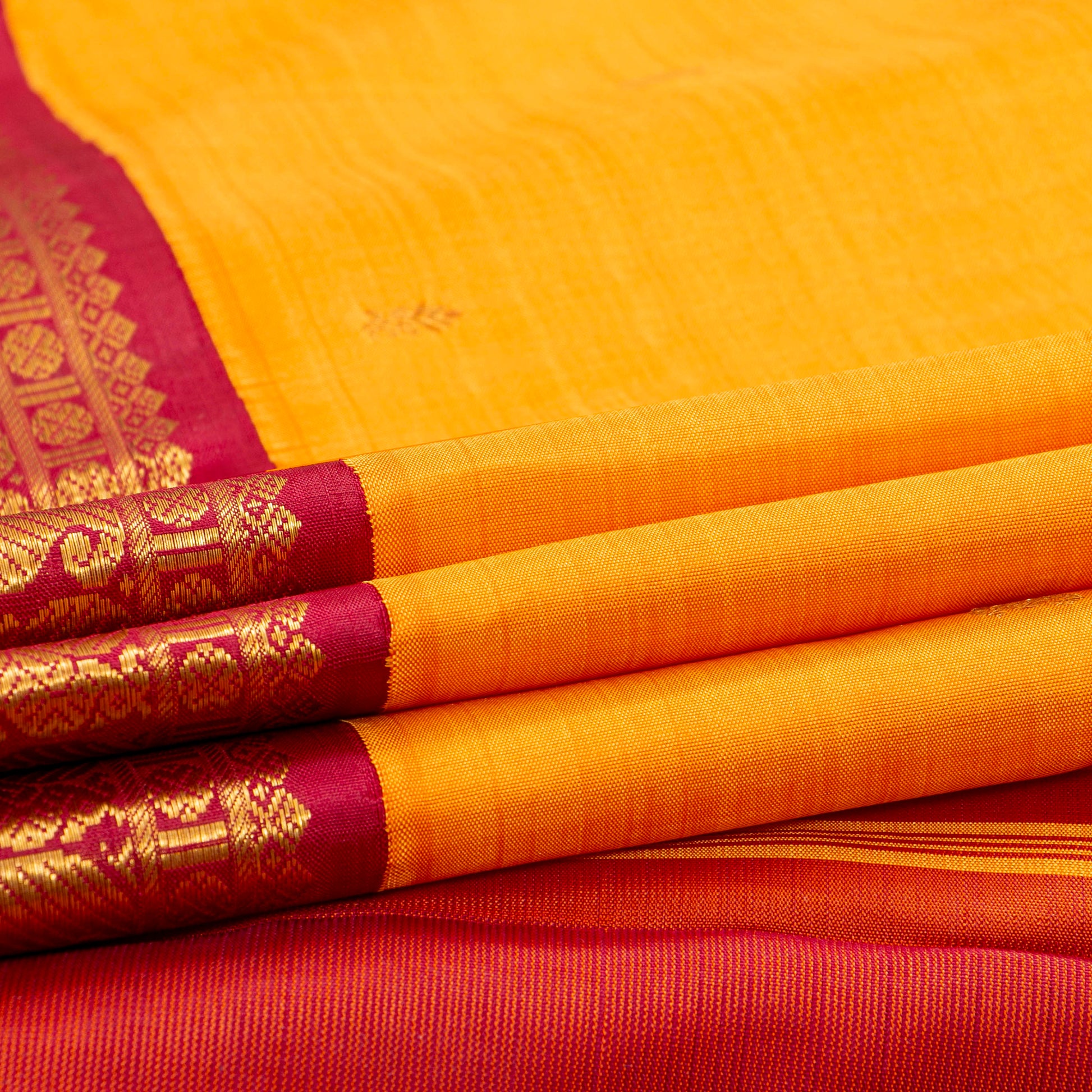 Yellow And Red Kanchipuram Silk Saree For Festive Wear PV NYC 1779 - Silk Sari - Panjavarnam PV NYC 1779