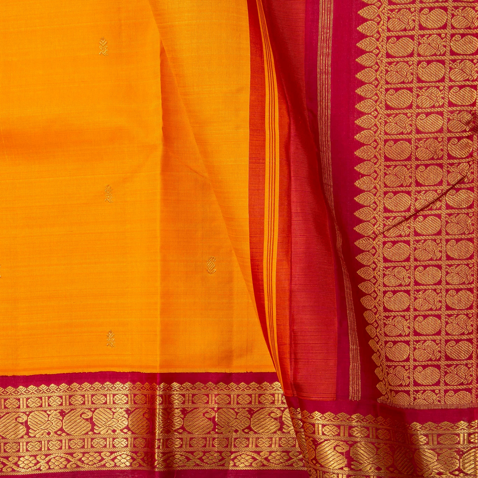 Yellow And Red Kanchipuram Silk Saree For Festive Wear PV NYC 1779 - Silk Sari - Panjavarnam PV NYC 1779