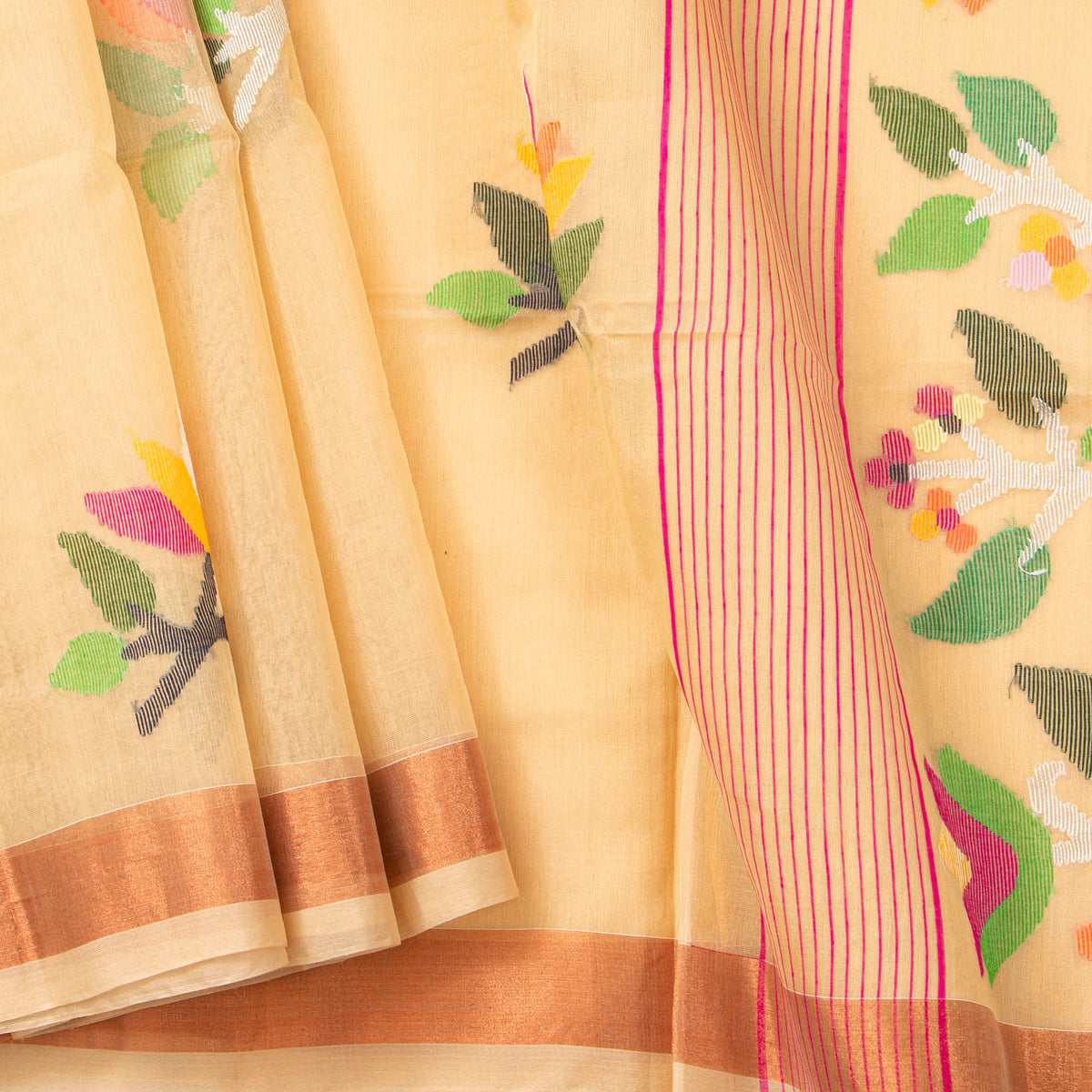 Peach Dhakai Jamdani Muslin Silk Saree For Party Wear PV MJ 181