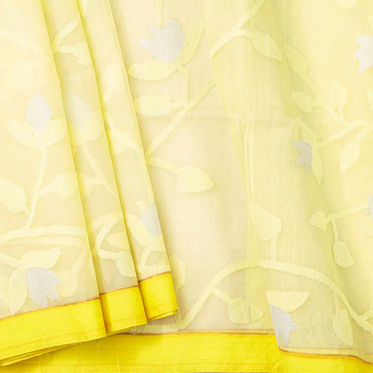 Yellow Dhakai Jamdani Muslin Silk Saree For Party Wear PV MJ 180