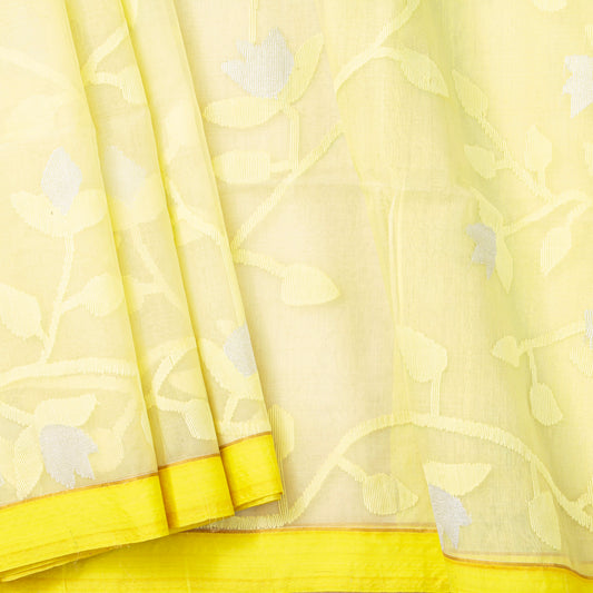 Yellow Dhakai Jamdani Muslin Silk Saree For Party Wear PV MJ 180