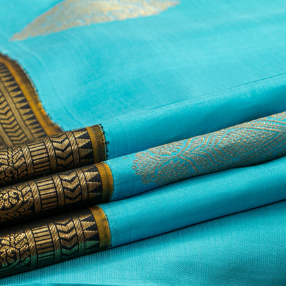 Turquoise Blue And Black Kanchipuram Silk Saree For Wedding Wear PV NYC 1852