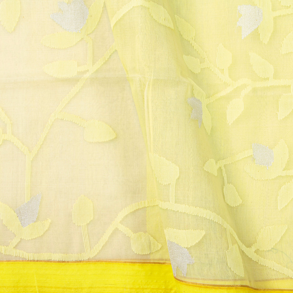 Yellow Dhakai Jamdani Muslin Silk Saree For Party Wear PV MJ 180