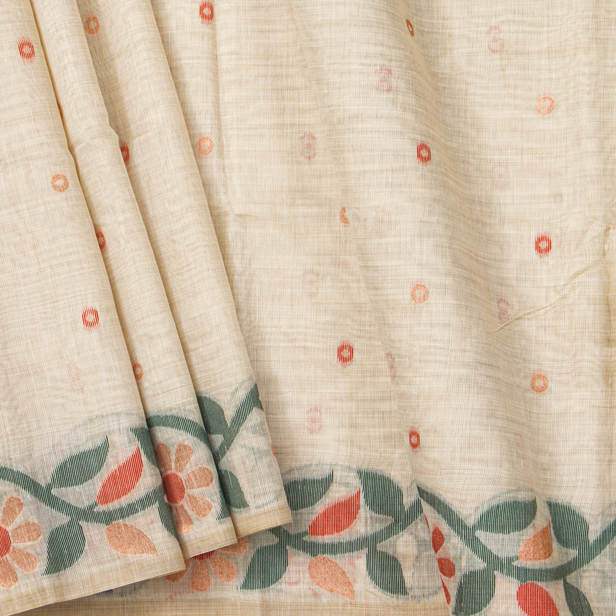 Off White Munga Tussar Silk Jamdani Saree For Party Wear PV MJ 184