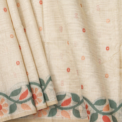 Off White Munga Tussar Silk Jamdani Saree For Party Wear PV MJ 184