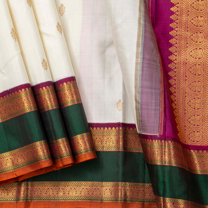 Offwhite And Magenta Kanchipuram Silk Saree For Festive Wear PV NYC 1747