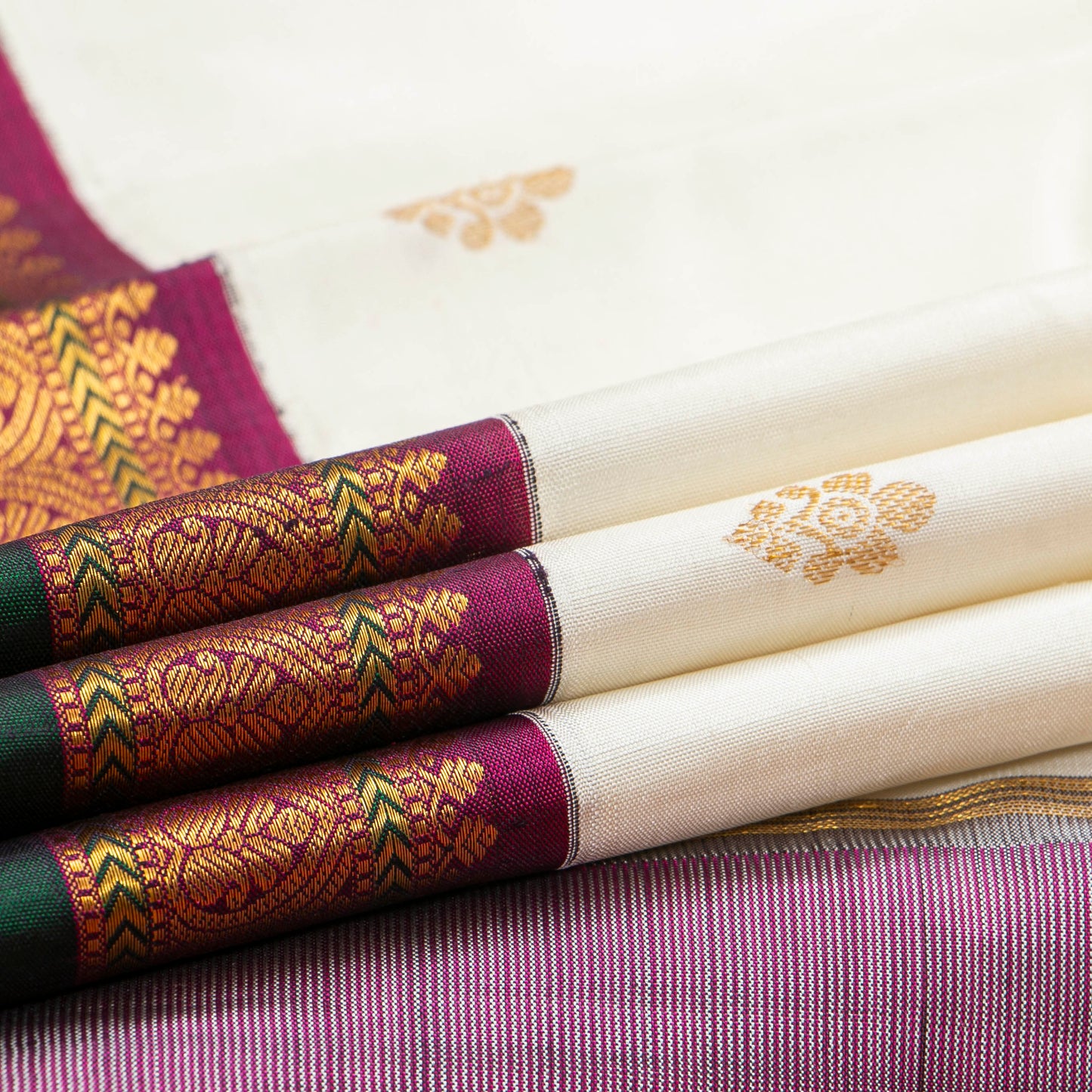 Offwhite And Magenta Kanchipuram Silk Saree For Festive Wear PV NYC 1747