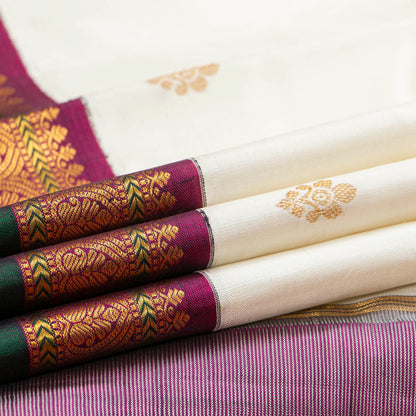 Offwhite And Magenta Kanchipuram Silk Saree For Festive Wear PV NYC 1747