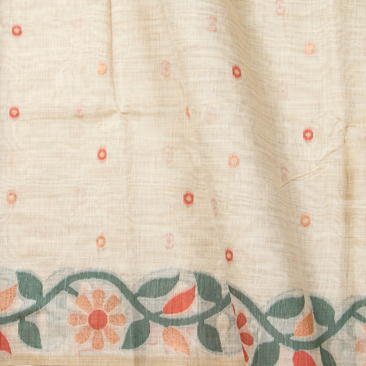 Off White Munga Tussar Silk Jamdani Saree For Party Wear PV MJ 184