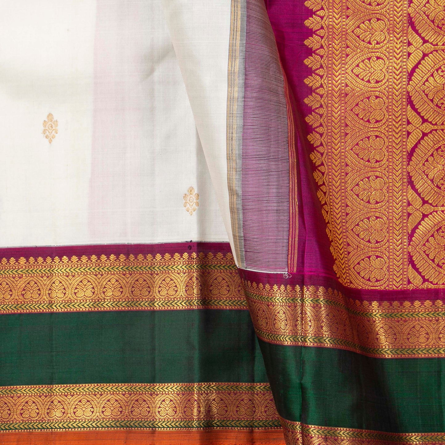 Offwhite And Magenta Kanchipuram Silk Saree For Festive Wear PV NYC 1747