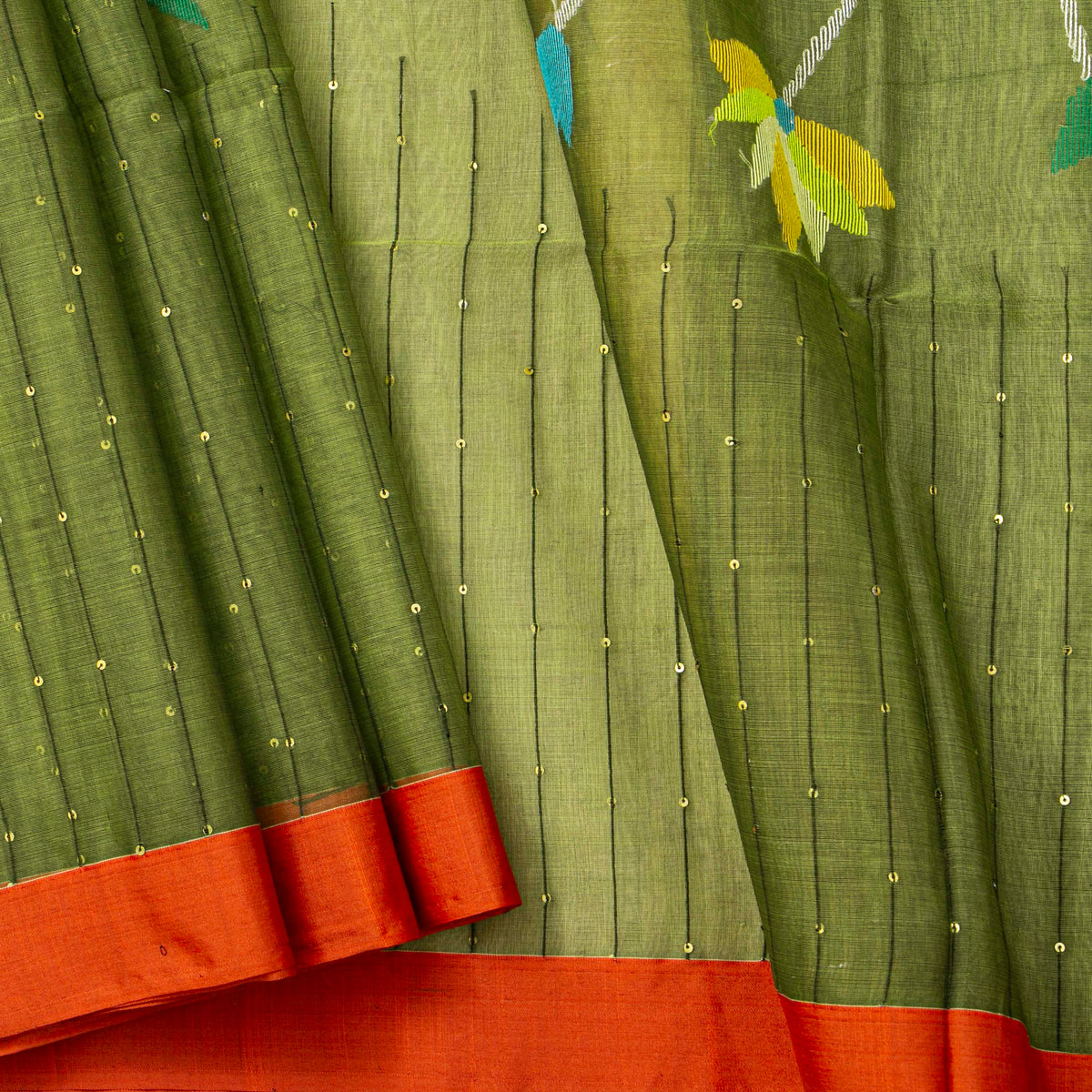 Green Dhakai Jamdani Muslin Silk Saree For Party Wear PV MJ 185