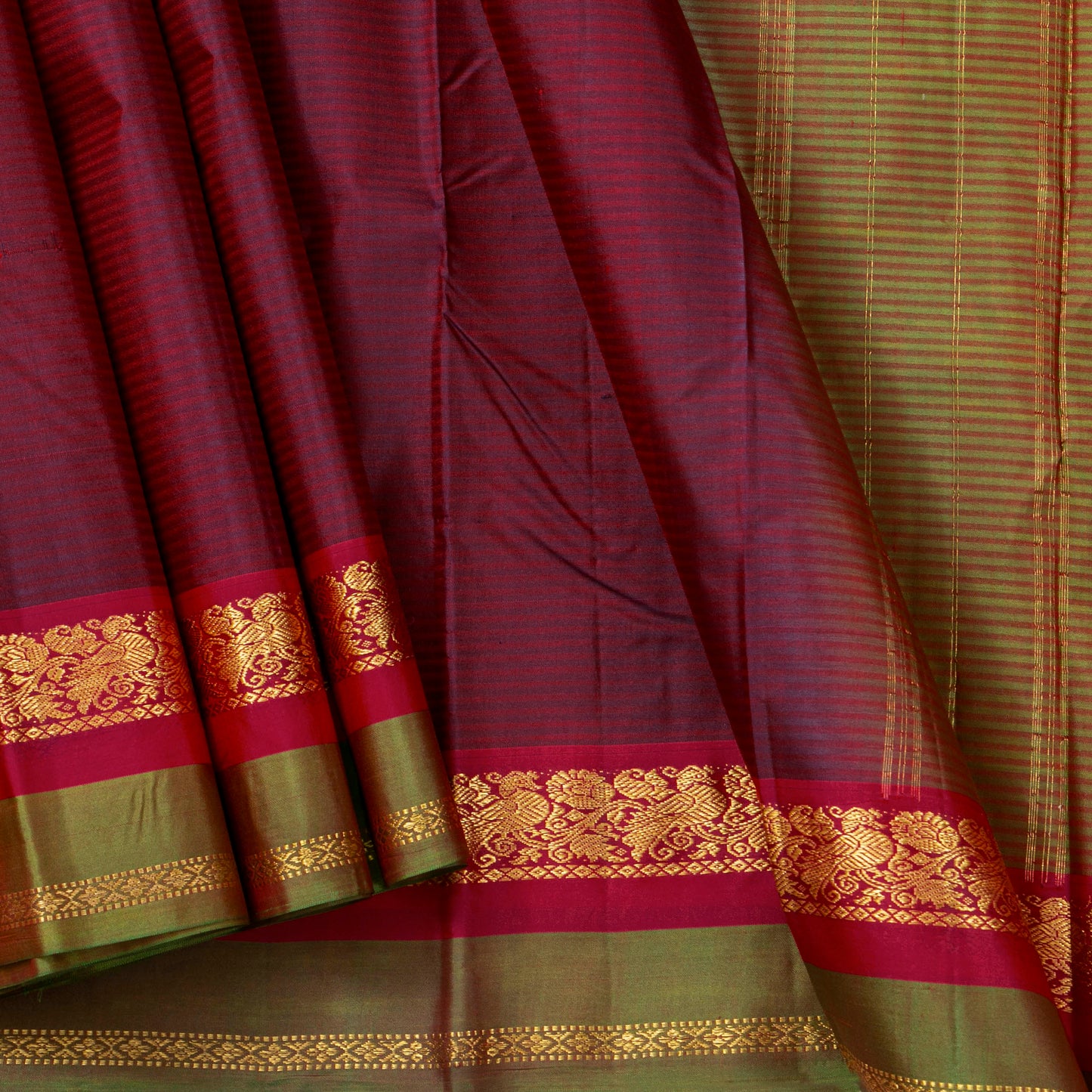 Maroon And Green Kanchipuram Silk Saree For Festive Wear PV NYC 1818