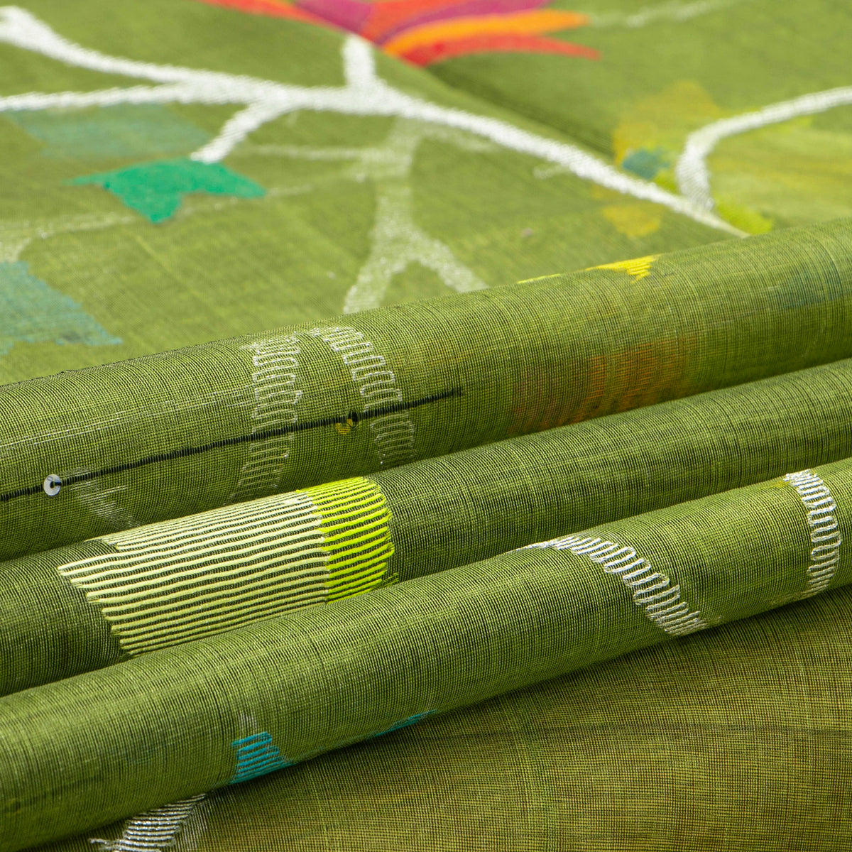 Green Dhakai Jamdani Muslin Silk Saree For Party Wear PV MJ 185