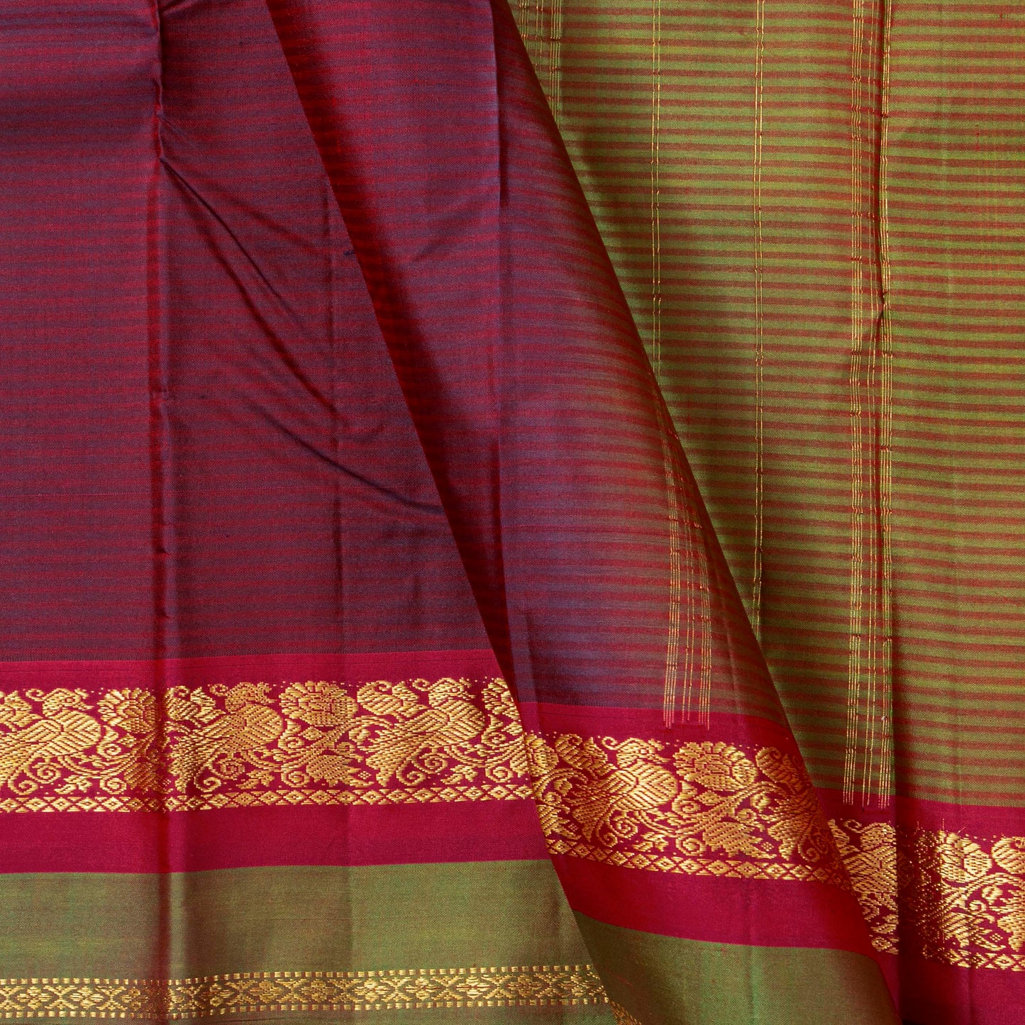 Maroon And Green Kanchipuram Silk Saree For Festive Wear PV NYC 1818