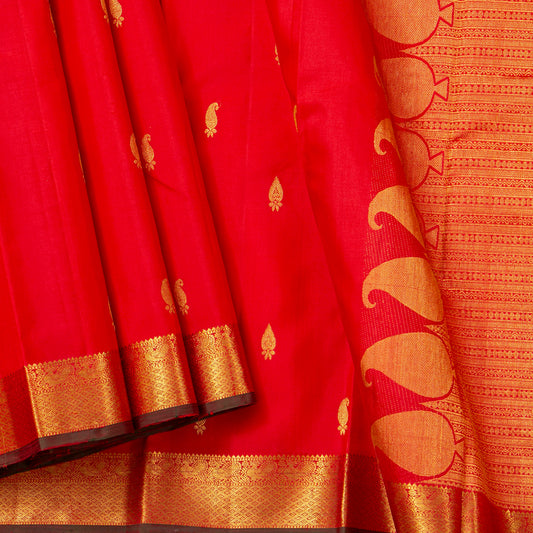 Red Kanchipuram Silk Saree For Festive Wear PV NYC 1838