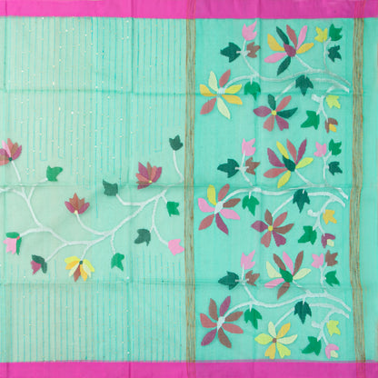 Aqua Blue Dhakai Jamdhani Muslin Silk Saree With Tissue Zari PV MJ 183