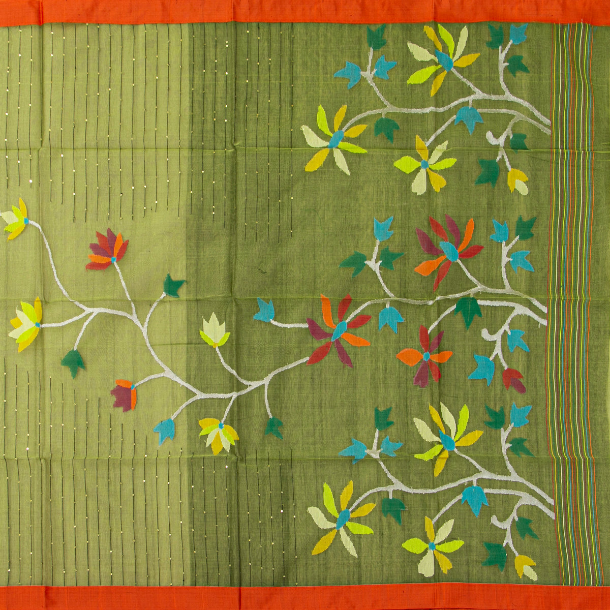 Green Dhakai Jamdani Muslin Silk Saree For Party Wear PV MJ 185