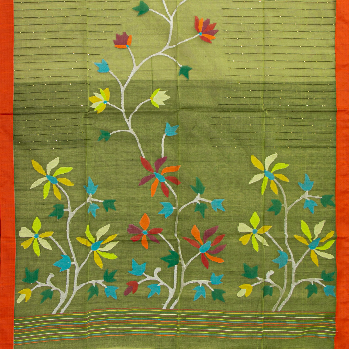 Green Dhakai Jamdani Muslin Silk Saree For Party Wear PV MJ 185
