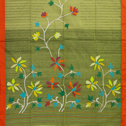 Green Dhakai Jamdani Muslin Silk Saree For Party Wear PV MJ 185