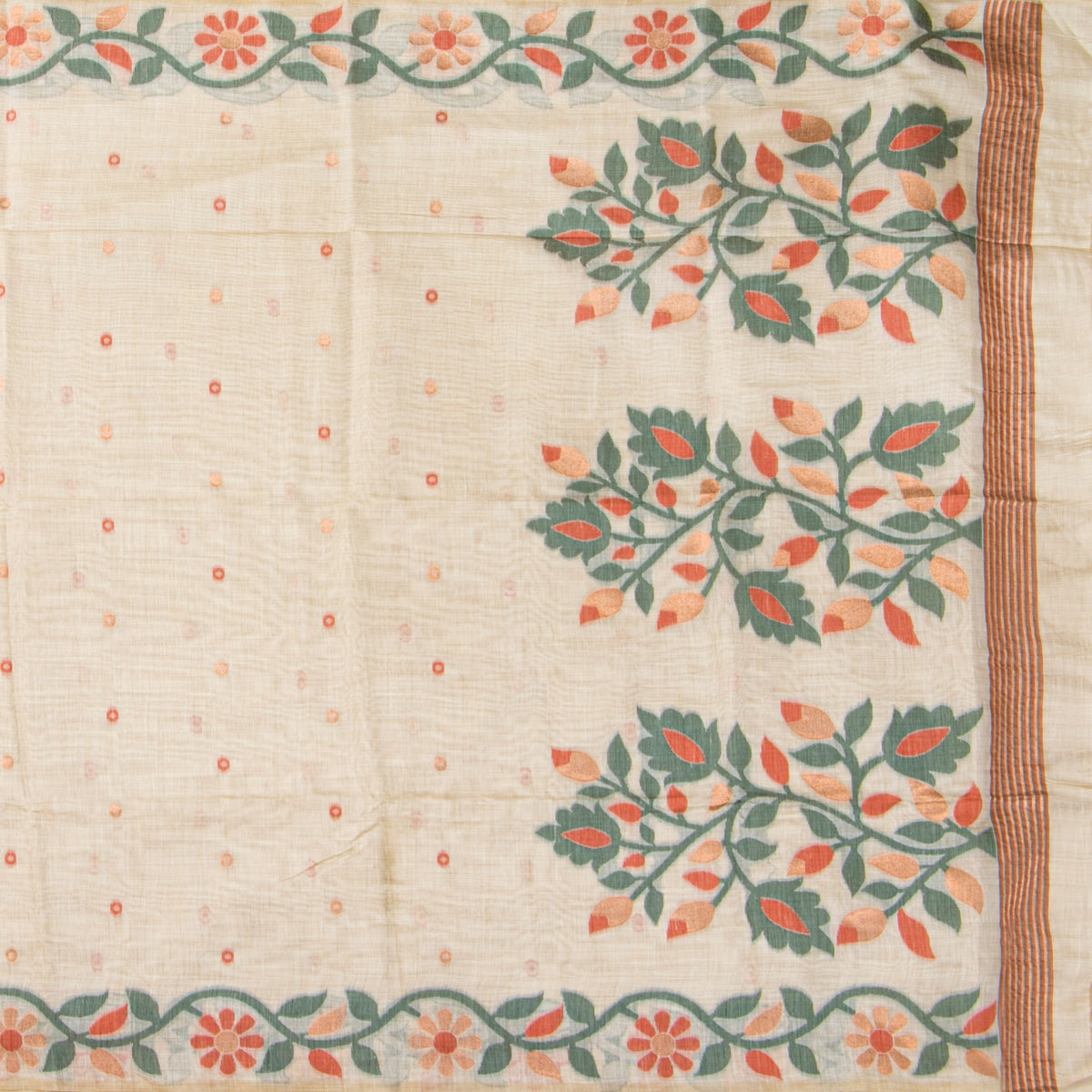 Off White Munga Tussar Silk Jamdani Saree For Party Wear PV MJ 184