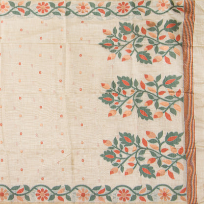 Off White Munga Tussar Silk Jamdani Saree For Party Wear PV MJ 184