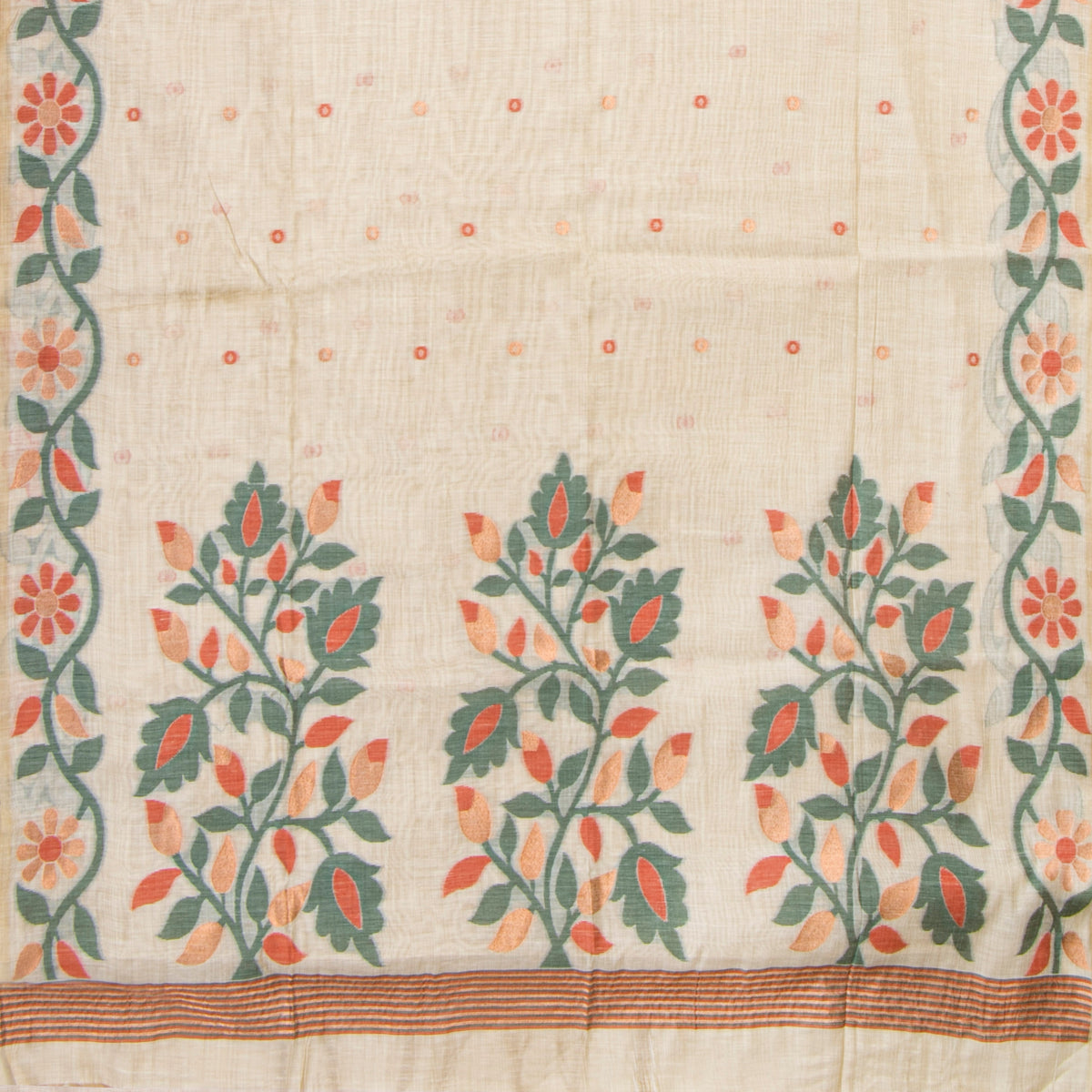 Off White Munga Tussar Silk Jamdani Saree For Party Wear PV MJ 184