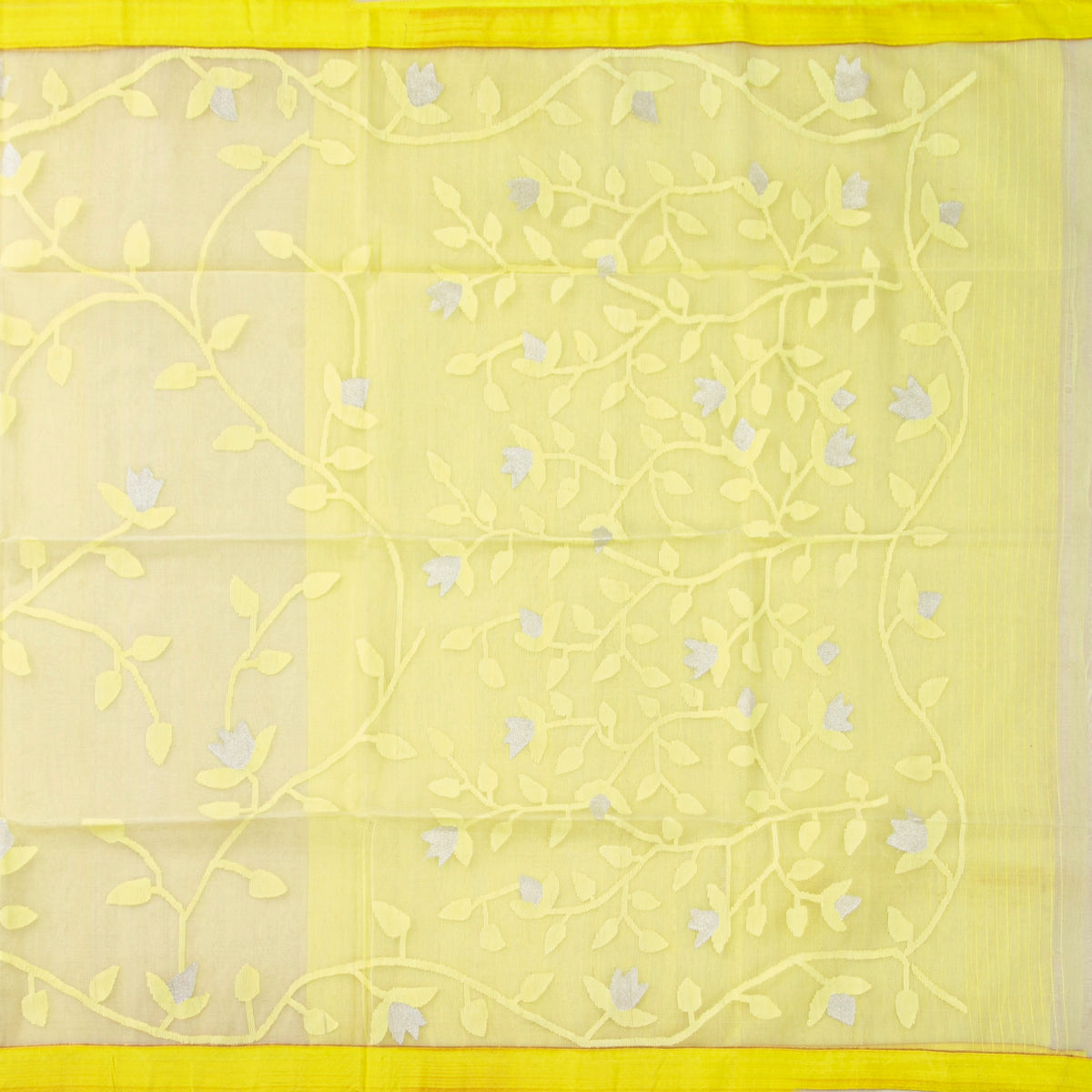 Yellow Dhakai Jamdani Muslin Silk Saree For Party Wear PV MJ 180