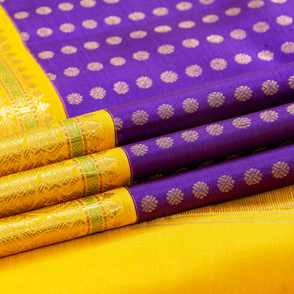 Violet And Yellow Kanchipuram Silk Saree For Wedding Wear PV NYC 1761