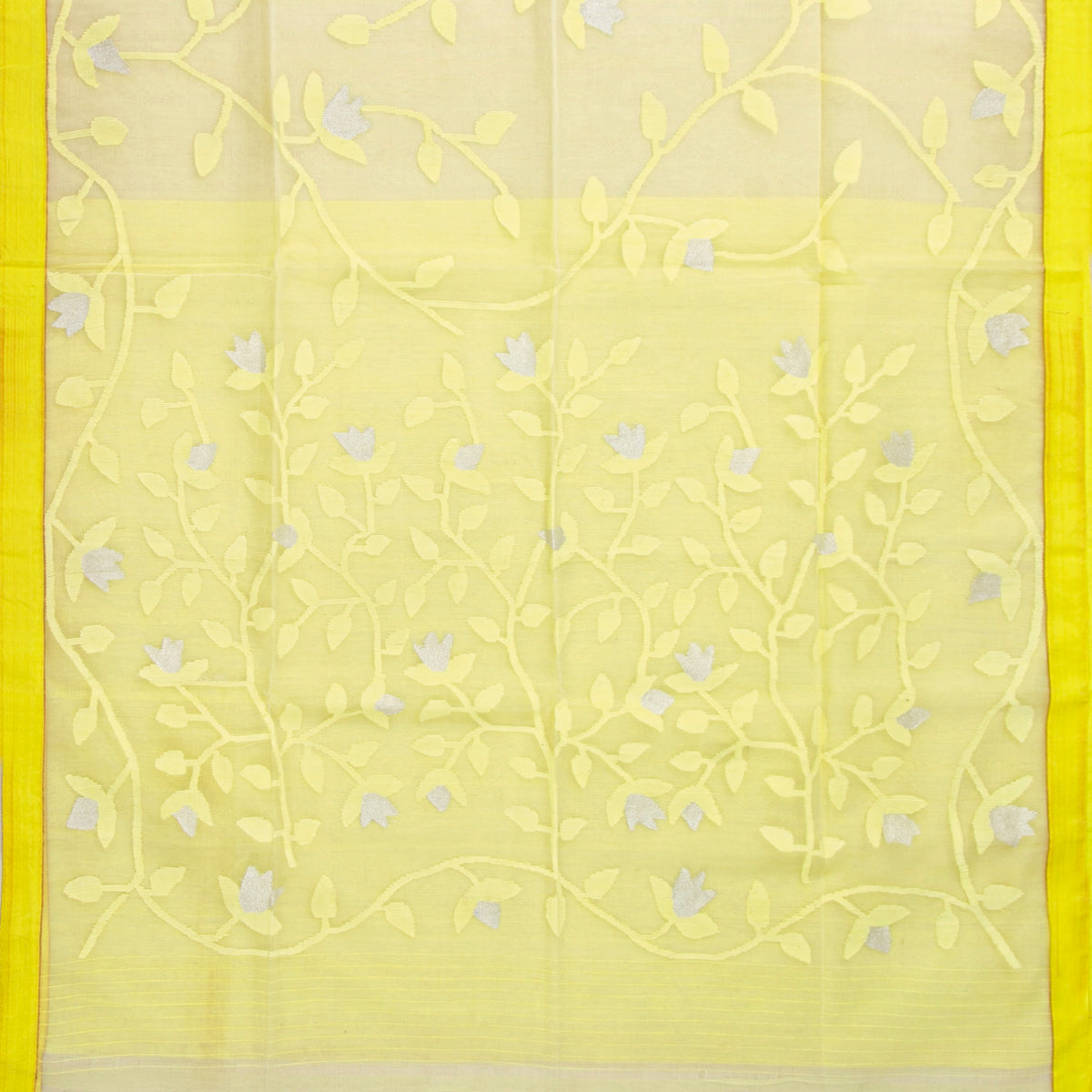 Yellow Dhakai Jamdani Muslin Silk Saree For Party Wear PV MJ 180