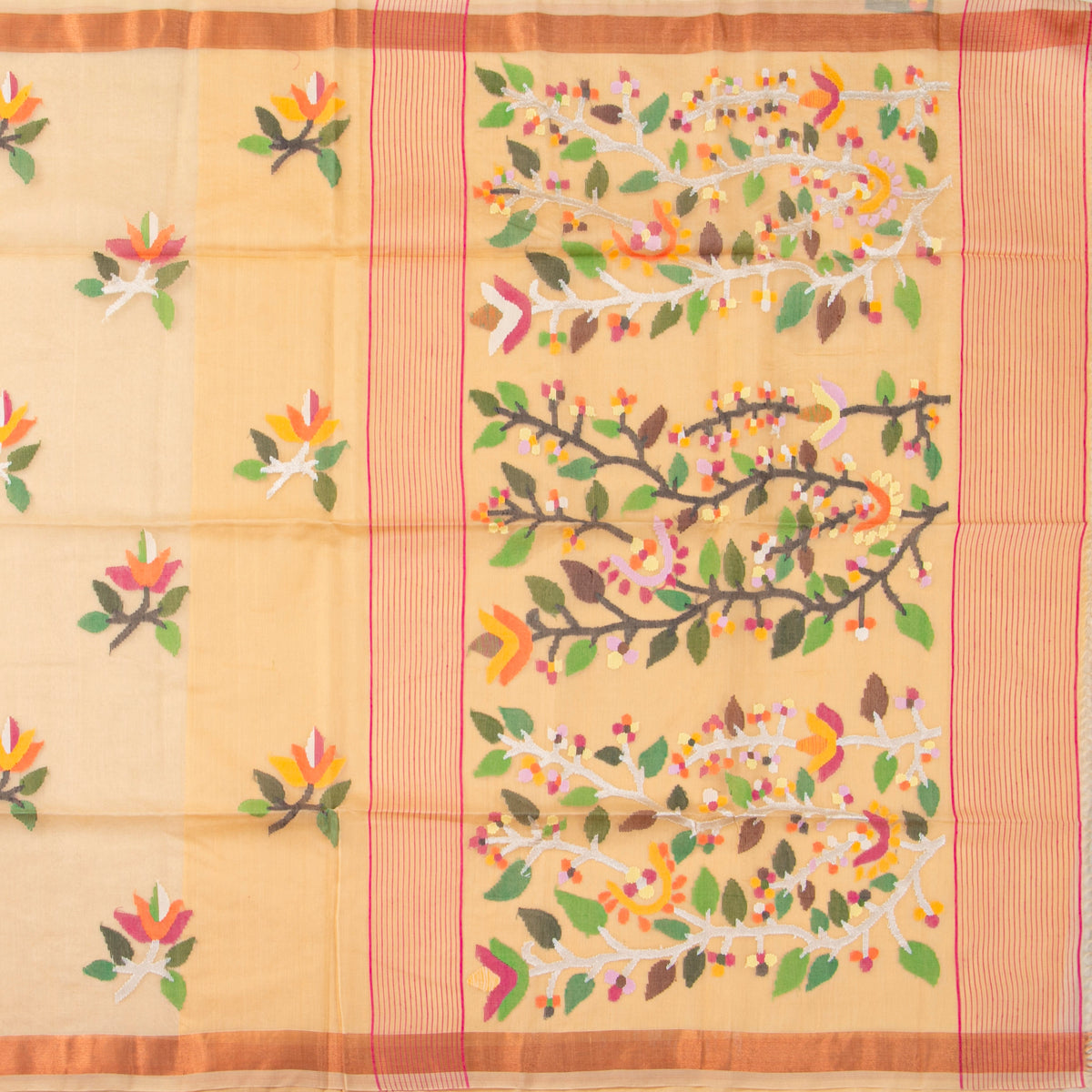 Peach Dhakai Jamdani Muslin Silk Saree For Party Wear PV MJ 181