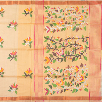 Peach Dhakai Jamdani Muslin Silk Saree For Party Wear PV MJ 181
