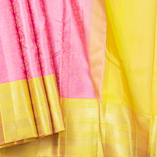 Pink And Green Kanchipuram Silk Saree For Festive Wear PV NYC 1807