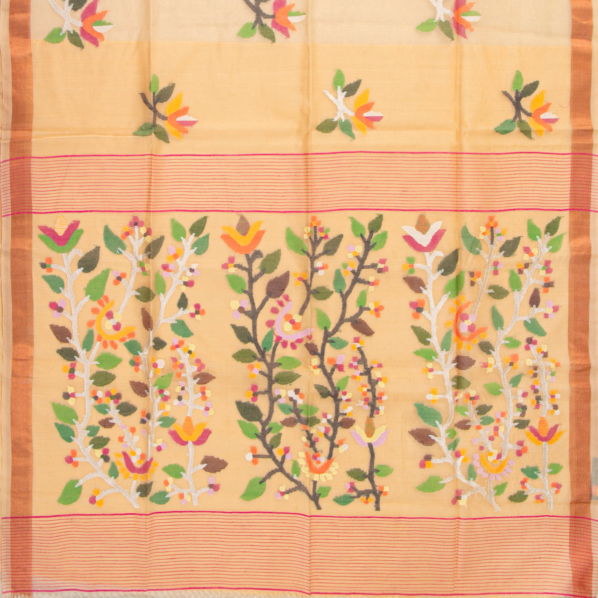 Peach Dhakai Jamdani Muslin Silk Saree For Party Wear PV MJ 181