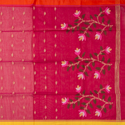 Red Dhakai Jamdhani Muslin Silk Saree With Tissue Zari PV MJ 182